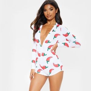 WHITE SPICY PRINTED PJ ROMPER BRAND NEW